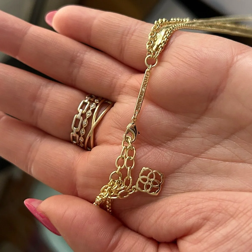 Kendra Scott Jack Gold Tone Multi Strand Necklace in White Crystal - Picture 6 of 7